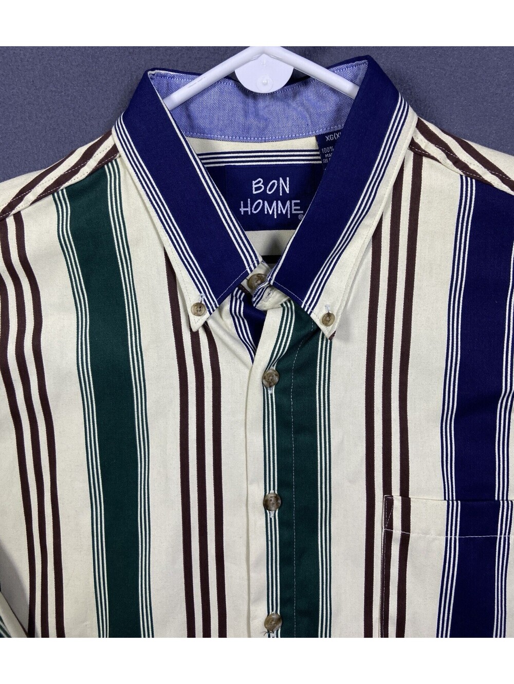 Vintage Bon Homme XL Striped Button-Up Shirt Cotton USA Made Western 80s 90s EUC - Picture 2 of 9